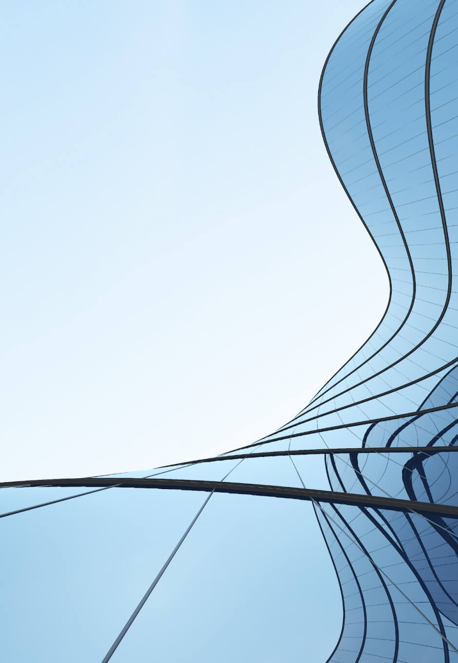 Bild eines kurvenförmigen Gebäudes mit Blick in den Himmel