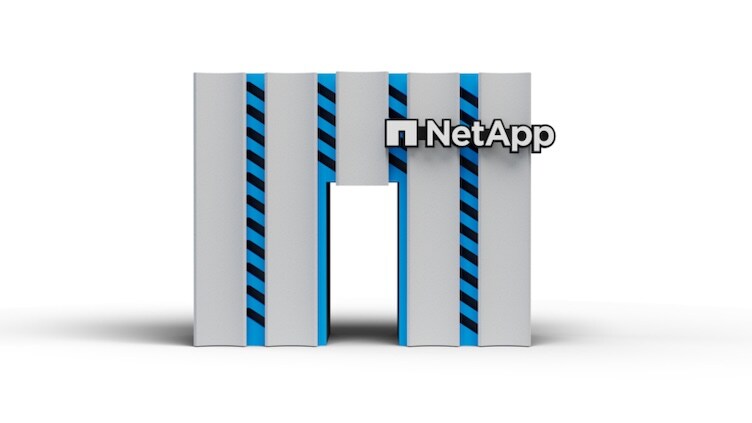 NetApp Arch Logo with vertical blue construction style stripes