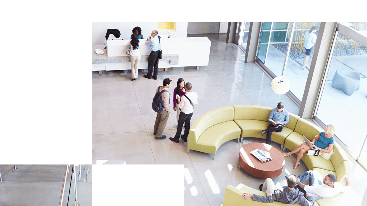 top view of people standing in ground floor