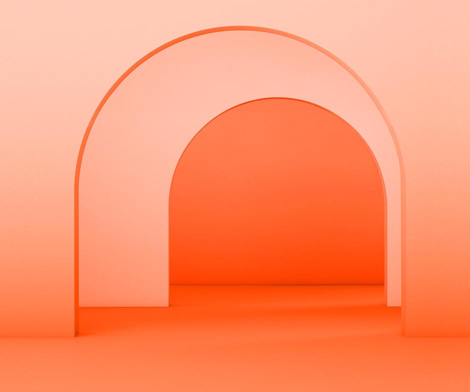 Arcos de color naranja en un suelo de color naranja