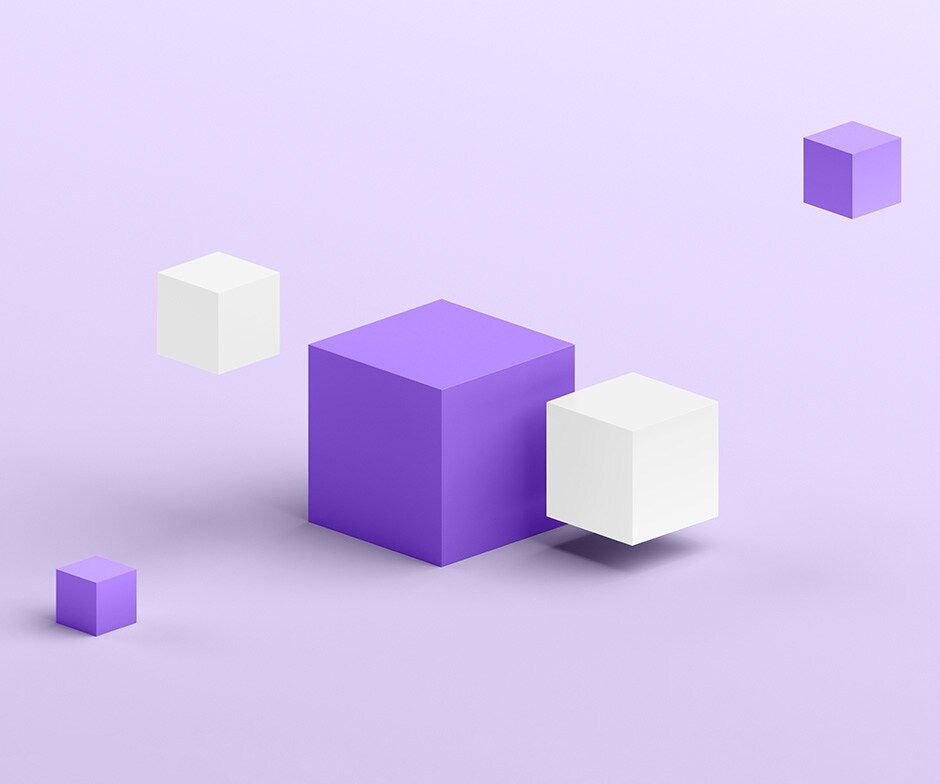 cubes pourpres et blancs avec fond pourpre