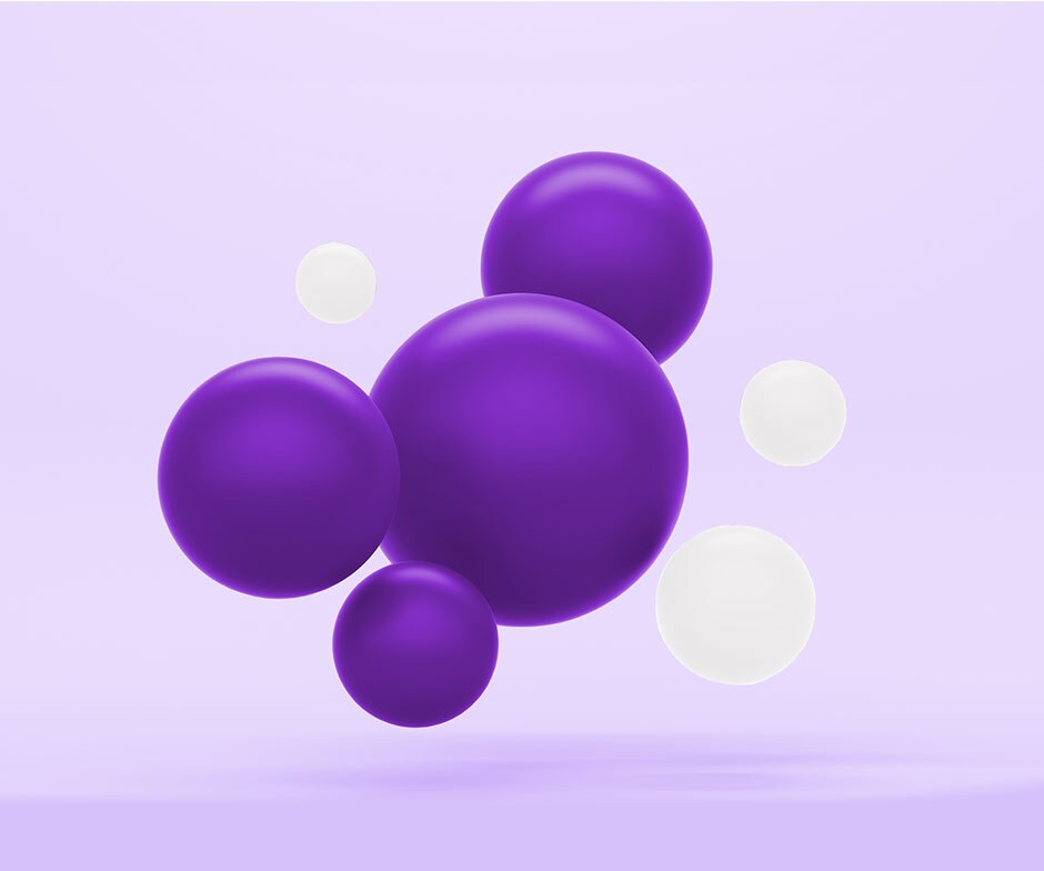 sphères violettes et blanches