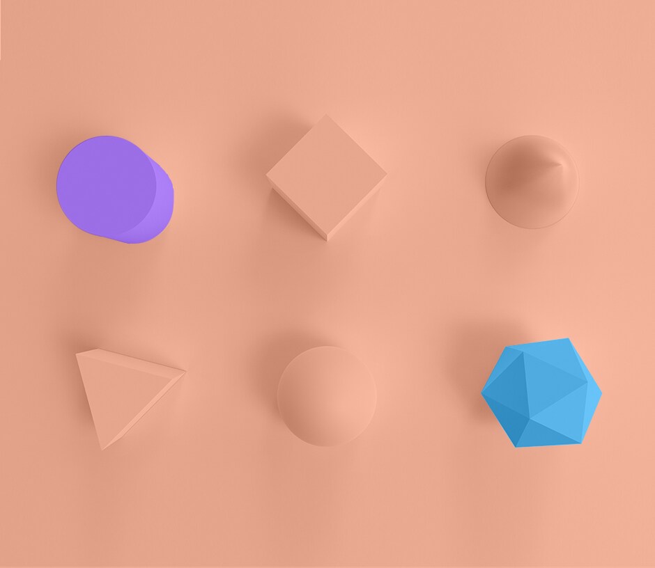 オレンジ一色の図形の中で際立っている青と紫の図形