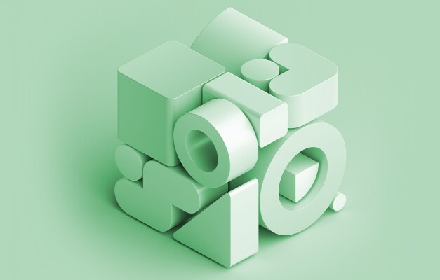 Light green multidemensional shapes stacked into cube