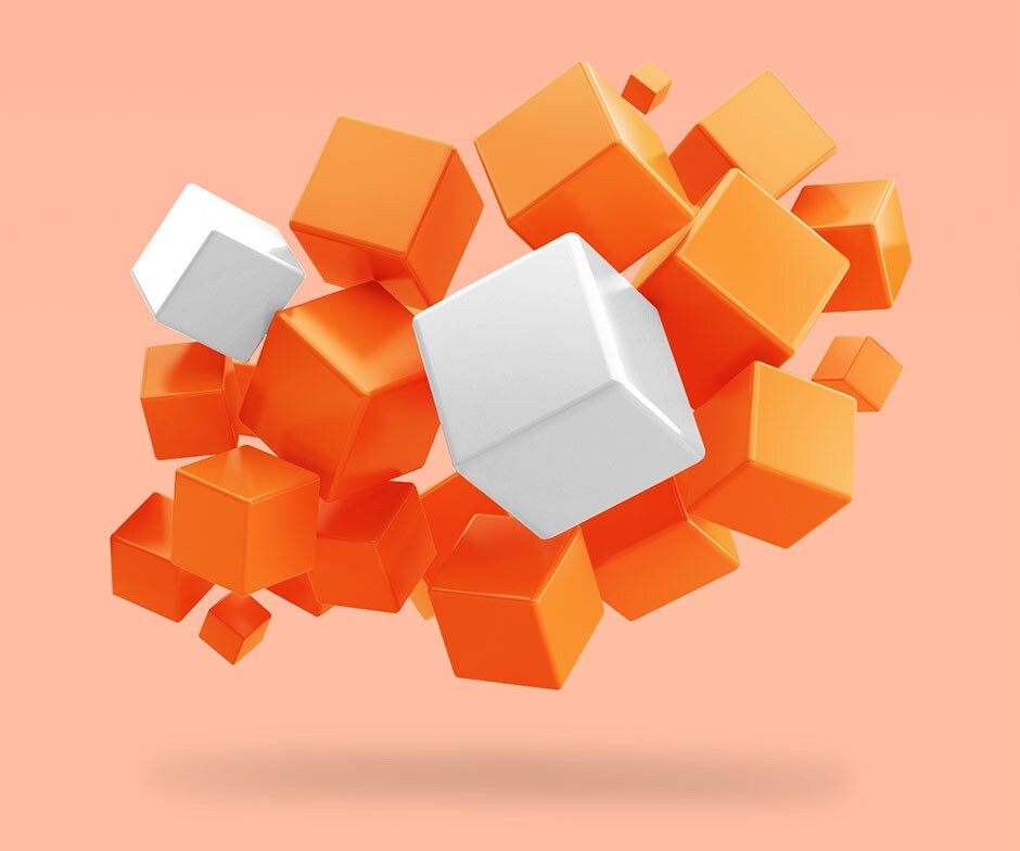 オレンジ色と白いキューブ