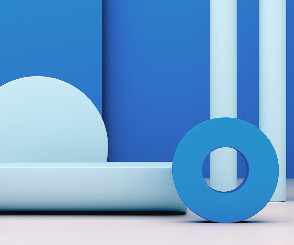 濃紺色の背景に浮かぶ青い円と抽象的な図形