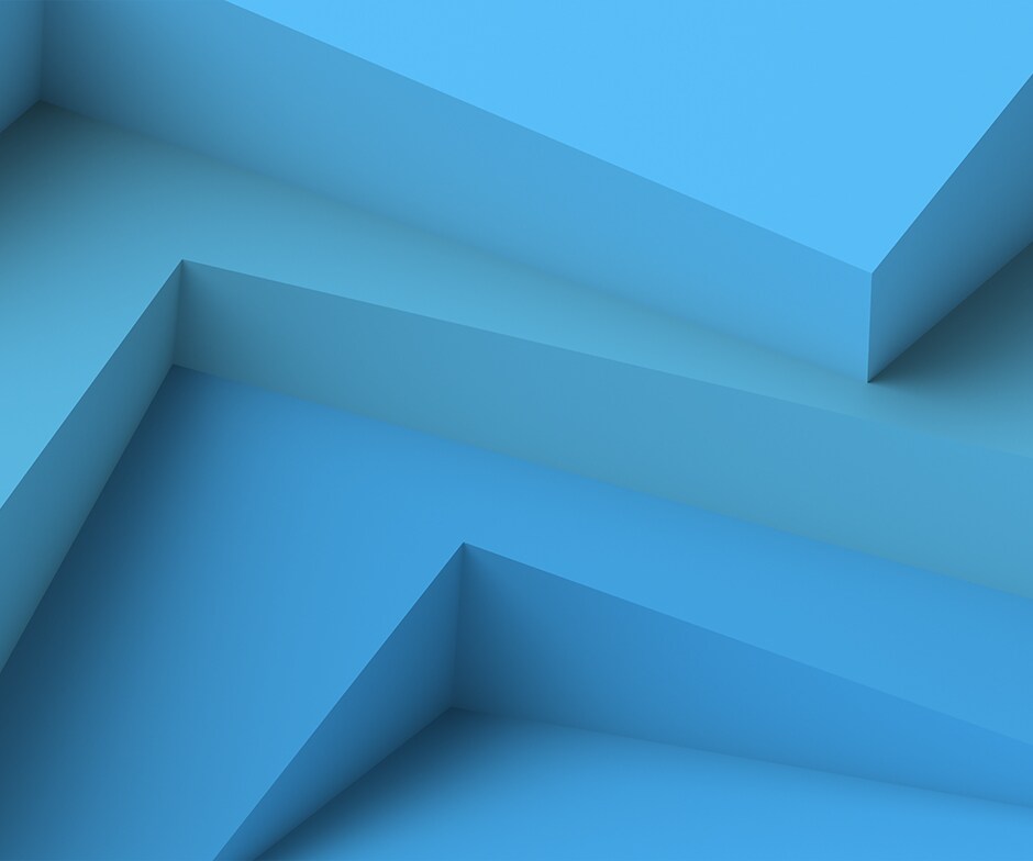 青色の背景の前の青色の階段の3段