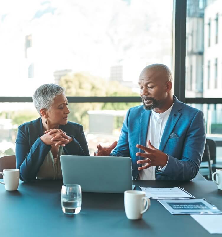 Two people discussing in the office room