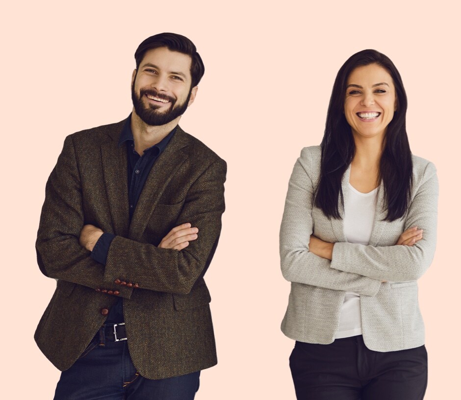 man and woman smiling