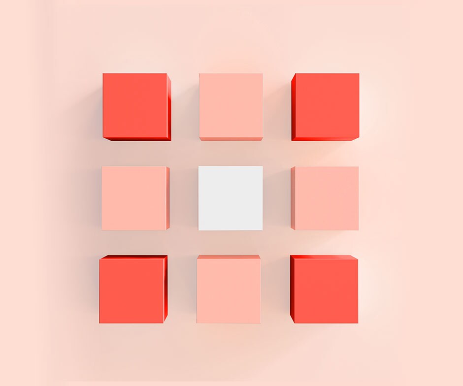 진분홍색 및 흰색 큐브