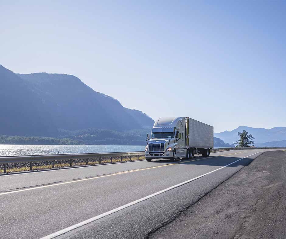 truck driving down road