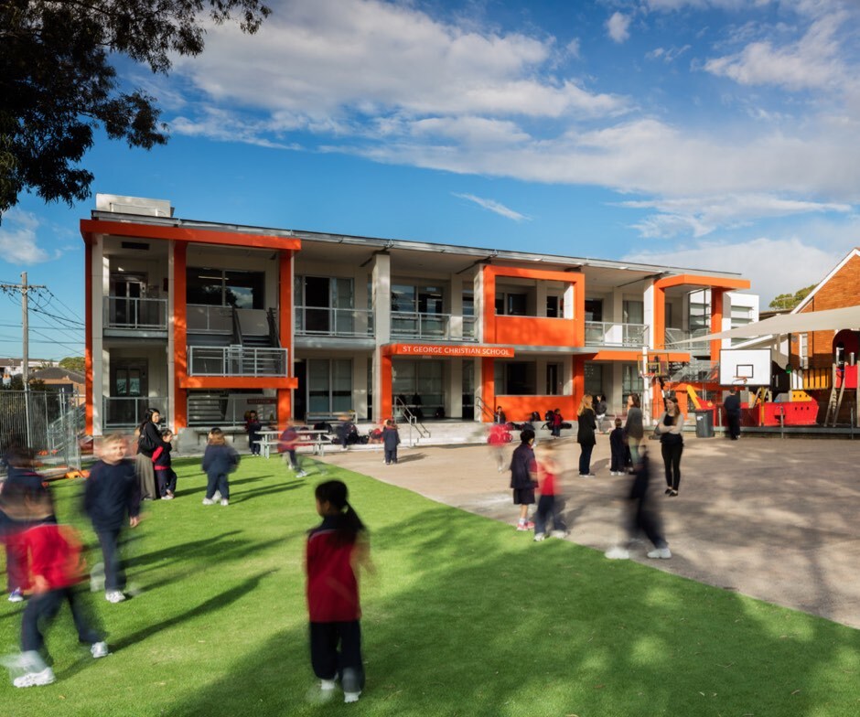 schoolyard with children long exposure image
