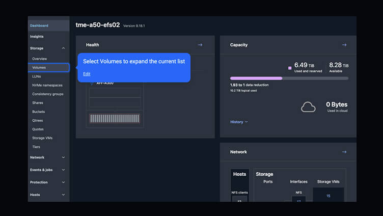 Screenshot of dashboard