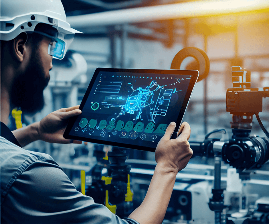 A Person holding and looking into the tab