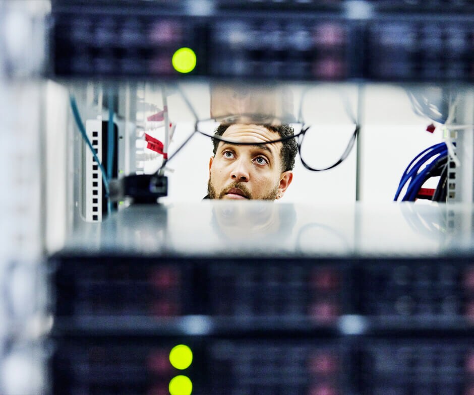 person looking at server