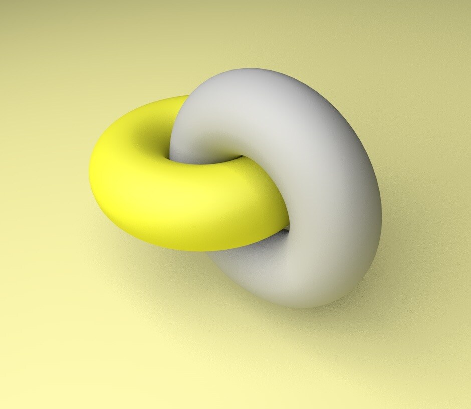 a yellow and grey circle intertwined on yellow background