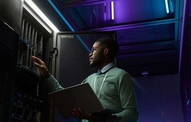 Person checking out server storage