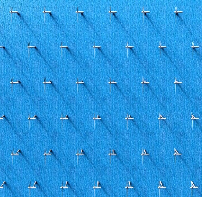 fundo azul com pinos brancos uniformemente espaçados em um padrão de grade 