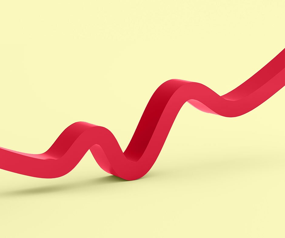 Linha 3DD squiggly vermelha no fundo amarelo