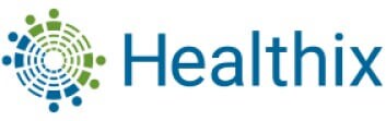 显示带有圆形绿色和蓝色图形的 Healthix 公司徽标。