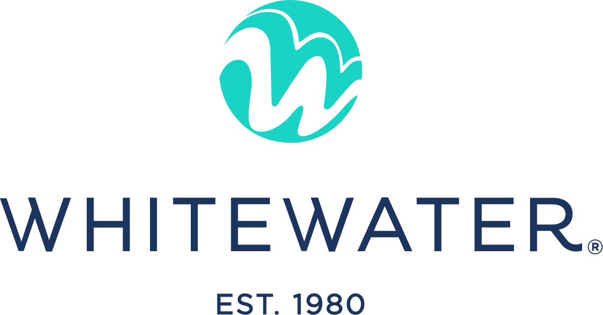 WhiteWater logo featuring a teal wave emblem and the text WhiteWater Est. 1980.